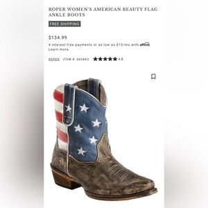 Roper American Beauty Flag Ankle Boot Size 7